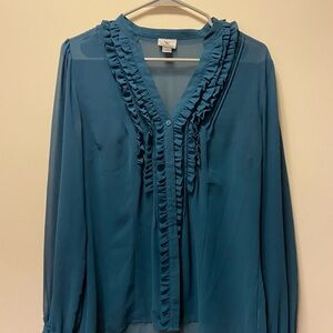 Worthington Deep Teal Ruffle Blouse